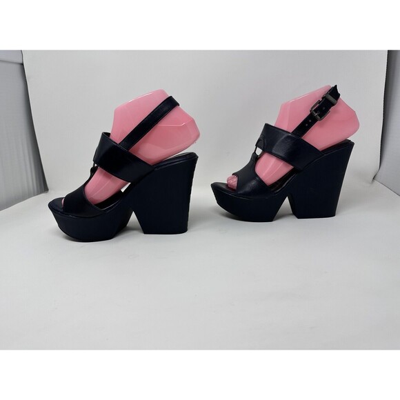 Carlo Rossetti Platform Pump Open Toe Black  Leather Women’s Shoe Size USA 6.5 - Picture 5 of 11